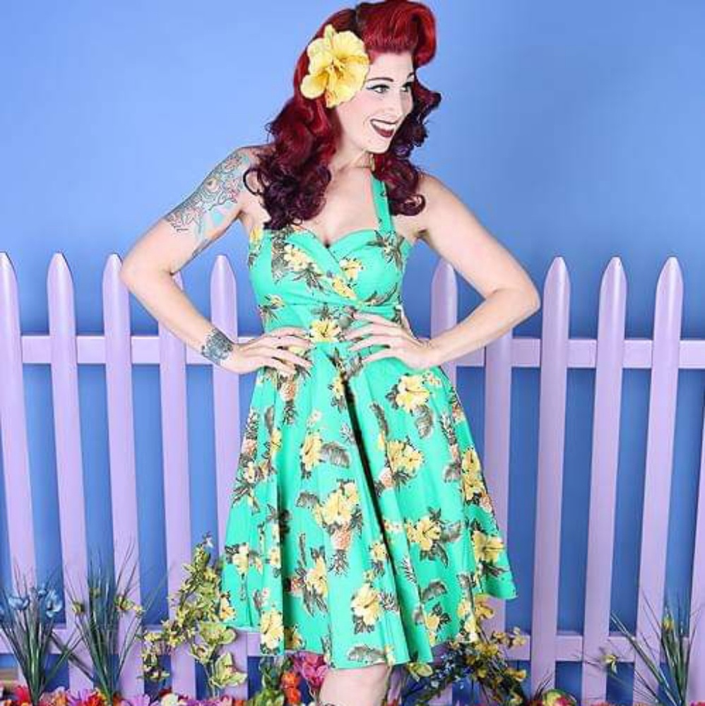 NEW Green floral halter S, L, 3XL pinup dress